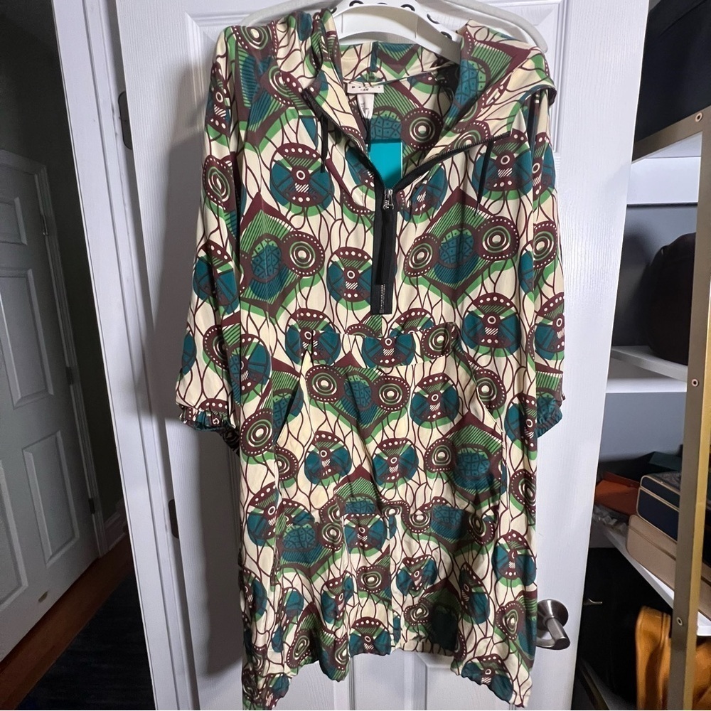 NWT Marni x H&M Hooded Green Anorak Style Silk Dress Size 8